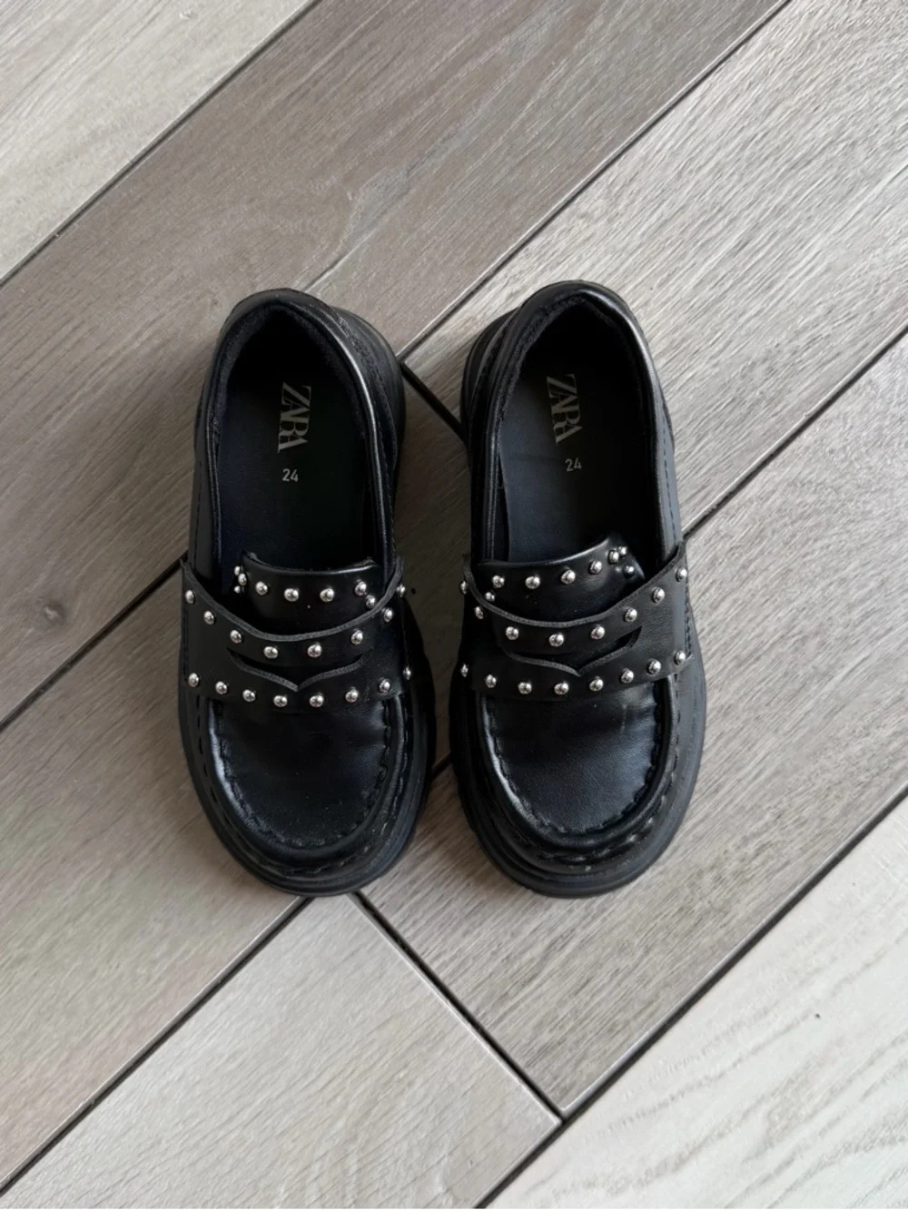 Zara Black Studded Lug Sole Loafers